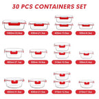 VERONES 30 Pieces Glass Meal Prep Containers Set, Stackable Glass Food Storage Containers with Lids-Airtight Lunch Containers，for Microwave, Oven, Freezer & Dishwasher,Red - color: Red