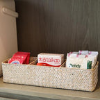 Seagrass Storage Basket 3 Sections Woven Shelf Baskets with Compartment (Whitewash, 14.6inch x 4.7inch x 3.1inch) - color: Whitewash 3 Sections without Lid