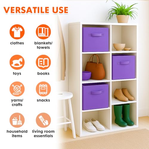 PowerKing Collapsible Storage Cubes with Handles, Fabric Foldable Bins for Closet Shelves, Durable Organization Storage Bins, 10.5'' x 11'' x 10.5'' (2Pack, Violet) - color: Violet, size: 2Pack