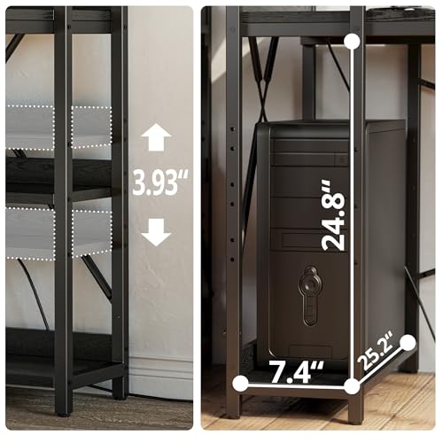 IRONCK Computer Desk 55" with Power Outlet and Storage Shelves, Study Writing Table with USB Ports Charging Station, PC Desk Workstation for Home Office, Black - color: Black, size: 55 inches