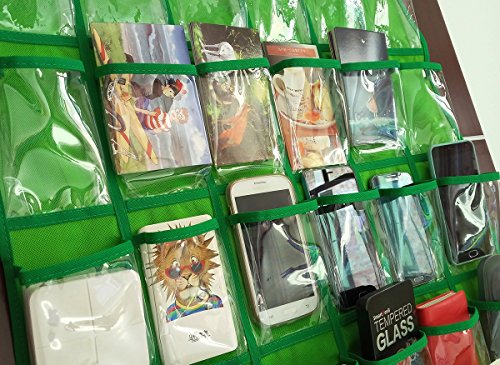 NIMES Hanging Closet Underwear Sock Jewelry Storage Over The Door Classroom Cell Phone Calculator Organizer 36 Clear Pockets (Green) - color: Green