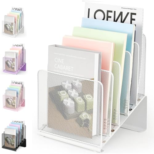 LEKETREE File Organizer for Desk, Desk Organizer with 5-Section Vertical File Rack, File Folder Organizer, Desk Accessories & Workspace Organizers(White) - color: White