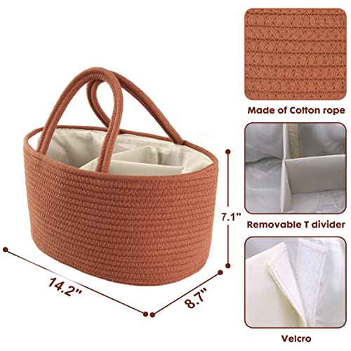 Baby Diaper Caddy Organizer for Girl Boy Cotton Rope Nursery Storage Bin Basket Portable Holder Tote Bag for Changing Table Car Travel Baby Shower Gifts Newborn Essentials Registry Must Have Rust - color: Rust, size: Regular