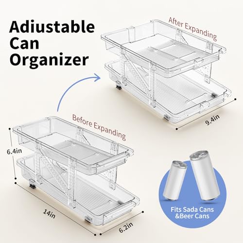 Jsyrjing Drink Organizer for Fridge Soda Holder for Refrigerator Can Dispenser,Adjustable Width Can Holders for Fridge Suitable for Storage Cabinet and Pantry Clear (2 Pack) - size: 2 Pack
