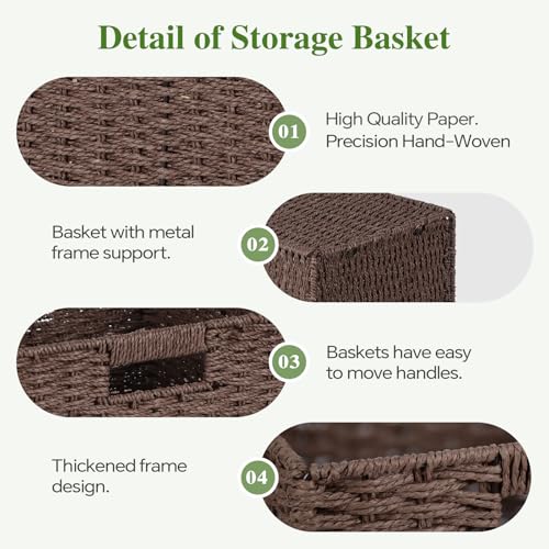Woven Wicker Storage Baskets 2-Pack, 11x11 Handwoven Paper Rope Organizer Bins, Foldable Cube Storage Cubes with Built-in Handles for Shelves and Closet Organization(Dark Brown） - color: Dark Brown, size: 2 Pack