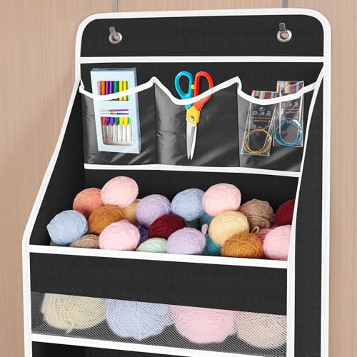 Univivi 6-Shelf Over Door Hanging Organizer Fabric Baby Door Storage with 5 Large Pockets and 3 Small PVC Pockets Wall Mount Hanging Storage Organizers for Baby Essential (Black) - color: Black, size: 6 LAYER