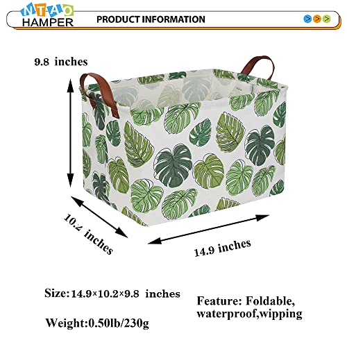 NTAOHAMPER Rectangular Green Storage Basket, Waterproof Safari Nursery Box with Handles for Bedroom, Jungle Theme Gifts Basket, Momstera Decor(Leaf) - color: Leaf