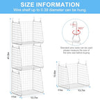 3-Pack Extra-Tall 13.6'' Hanging Laundry Basket Organizer, Foldable Wire Shelf with 360° Rotating Hooks & Reinforced Height - Durable Space-Saving Laundry Room & Closet Organizer, White Patent