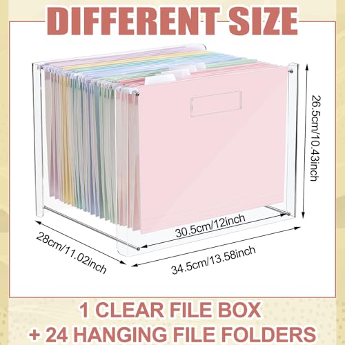 Dispowreath 24 Hanging File Folder with Acrylic Organizer for Letter/a4 Size Desktop Clear File Storage Box with Handles for Home Work Office Use(Macaroon,Classic) - color: Macaroon, style: Classic