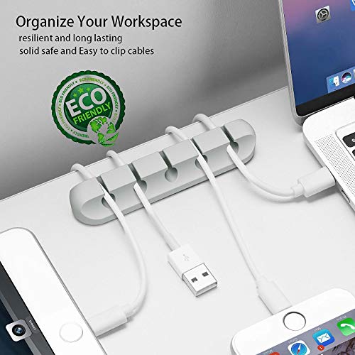 Desk Accessories for Charging Organizer - 5 Packs Grey Computer Desk Accessories and Adhesive Cord Organizer for Cable Holder Cleans Up Messy Wires at Home, Car and Office (7-5-3-1-1 Slots) - color: Grey