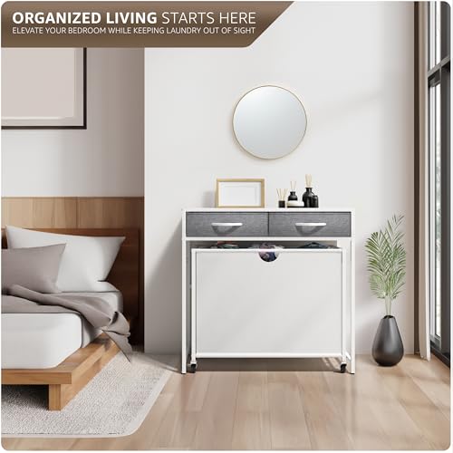 Sorbus 3 Section Laundry Hamper with Shelf and 2 Drawers for Laundry Room Organization, Laundry Basket with Wheels, Rolling Laundry Hamper, Laundry Sorter for Optimal Storage and Organization (White) - color: White