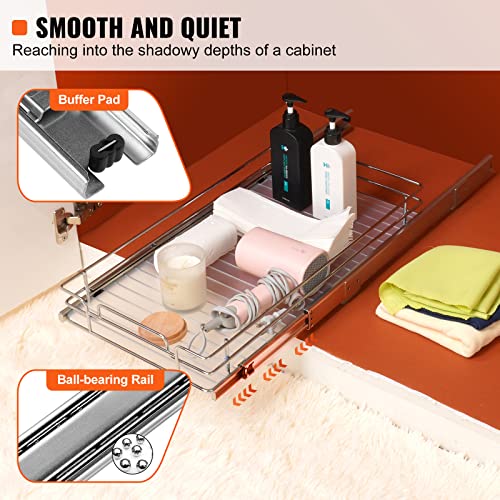 VEVOR 11" Wx21 Dx2.5 H Pull Out Cabinet Organizer, Heavy Duty Slide Out Pantry Shelves, Steel Roll Out Drawers, Sliding Drawer Storage for Home Under Sink, 13.5" Wx22 Dx7 H Install Size for Cabinet - size: 12.6"Wx21"D