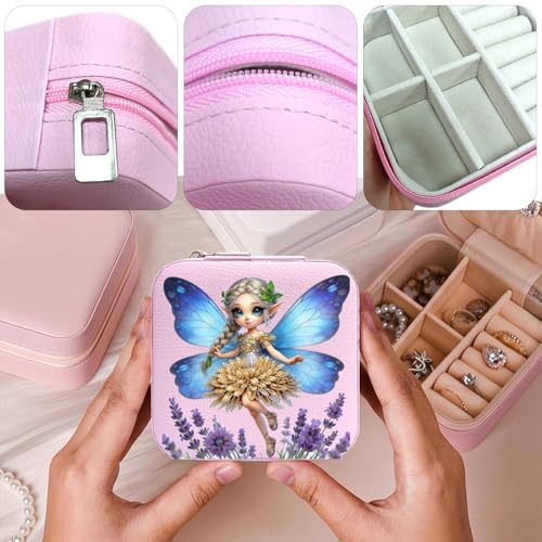 Fairy Pattern Portable Print Jewelry Box, 1pcs Pink Compact Jewelry Box Travel Jewelry Case Travel Case Organizer Bag Storage Box Jewelry Holder For Necklace Earrings Rings Bracelet Y02 - color: Fairy 2