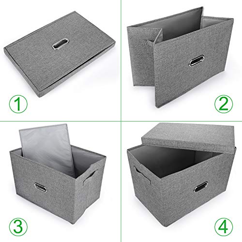 Linen Fabric Collapsible Storage Bins with Removable Lids and Handles, Washable Storage Box Containers Baskets Cube with Cover for Bedroom,Closet,Office,Living Room,Nursery (Grey, Small) - color: Grey, size: Small