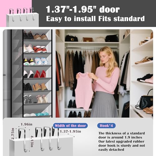 10 - Pocket Over - the - Door Hanging Shoe Organizers & Rack, Made of Sturdy 600D Oxford + Non - Woven Fabric, Space - Saving Storage for Shoes, Boots & More (Gray) - color: Gray