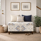 HomePop Ottomon Upholstered Rectangular Storage Ottoman Bench with Hinged Lid, Brown and Cream Large - color: Brown and Cream
