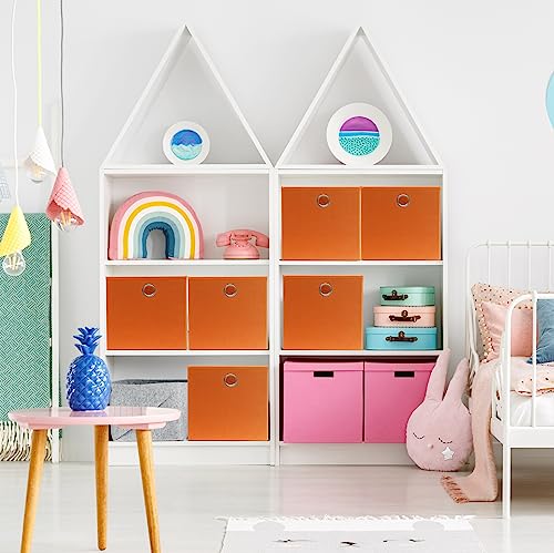 SIMPLE HOUSEWARE Foldable Cube Storage Bins with Handles, 11-Inch, Orange, 6-Pack, Fabric Cubes Organizer for Closet or Shelves - color: Orange