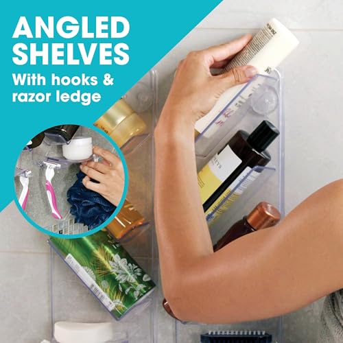 ShowerGem Easy Clean Shower Caddy, 2 Pack Durable Rustproof Bath Organizer, No Suction Cups, No Screws, Wall Mounted Adjustable Shower Rack, Acrylic Shelves As Seen On Instagram