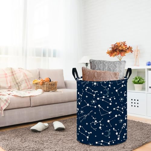 CLOCOR Large Blue Round Laundry Hamper,Kids Toy Storage Basket,Baby Dirty Clothes Nursery Hamper for Boys and Girls,Bedroom,Bathroom,Gift Basket(Starry Sky) - color: Space