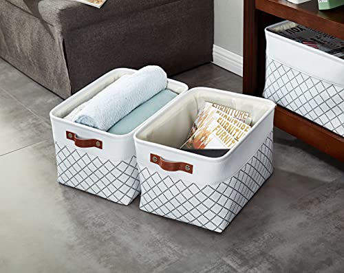 DECOMOMO White Storage Bins Fabric Storage Baskets for Shelves, Linen Closet Organization Toys Nursery (White Check, Large - 3 Pack) - color: Check White, size: Large/3P
