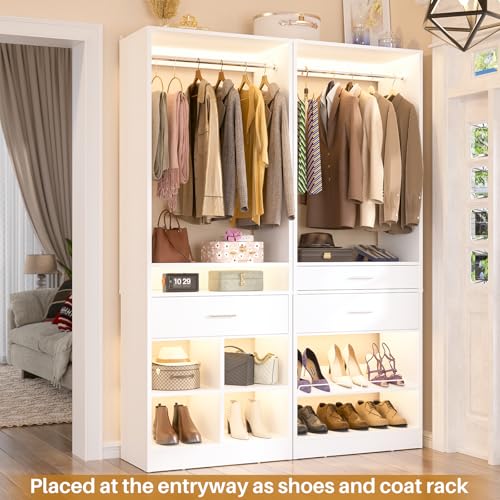 Unikito 50" W x 80" H Closet Organizer System, Modular Storage Tower with 2 Hanging Rods, 3 Wooden Drawers, Adjustable Shoe Rack & 4 Cubby Storage for Bedroom, Mudroom, Entryway White - color: White, size: 50 Inch