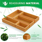 Bamboo Drawer Organizer Set, 5-Piece Storage Trays for Kitchen, Bathroom, Office Desk, Makeup & Junk Drawers,Utensils