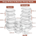Razab 35 Pc Set Glass Food Storage Containers with Lids - Meal Prep Airtight Bento Boxes BPA-Free 100% Leak Proof (15 lids,15 glass & 5 Plastic Sauce/Dip Containers) - color: White