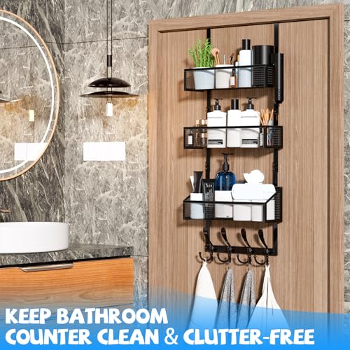 Kaiferty Over The Door Hooks Organizer, Coat Rack Over The Door Storage Hanger Towel Rack, Back of Door Storage Organizer for Bathroom,Bedroom,Kitchen,Office (Black, 4-Tier) - color: Black, size: 4-Tier