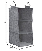Household Essentials 3 Shelf Hanging Closet Organizer, Hanging Shelf with Hooks, Poly Linen and PEVA Shelving - color: Graphite