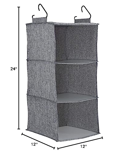 Household Essentials 3 Shelf Hanging Closet Organizer, Hanging Shelf with Hooks, Poly Linen and PEVA Shelving - color: Graphite