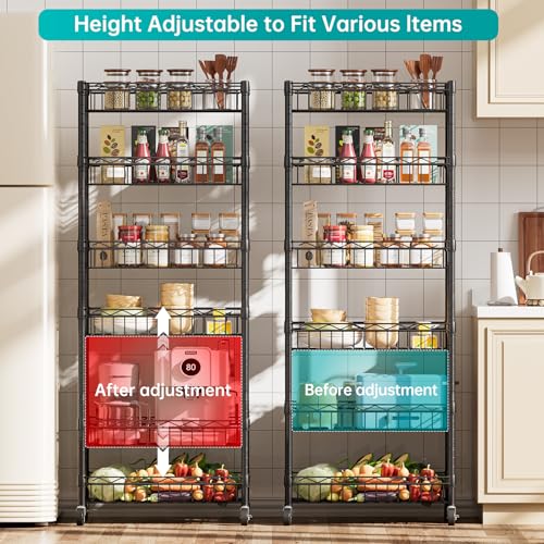 SINGAYE 6 Tier Basket Shelf Wire Shelving Unit Adjustable Storage Shelves Big Basket Rack for Garage Kitchen Office Pantry Corner 17" Dx12 Wx63 H Black - color: Black, size: 6-Tier[17"Dx12"Wx63"H]