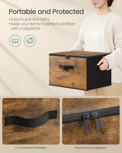 SONGMICS Foldable Storage Organizer Boxes, Set of 3 Storage Basket Bins with Lids, Handles, Clothes Organizer, 15.7 x 11.8 x 9.8 Inches, Non-Woven Fabric, Ink Black URYZ103B01 - color: Ink Black, size: 3 Pack (15.7''L x 11.8''W x 9.8''H)