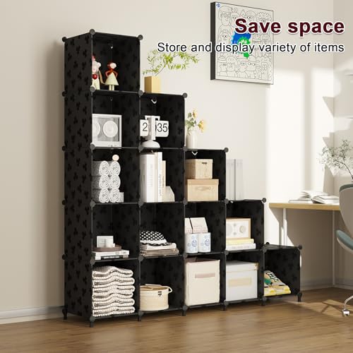 UNKU Cube Storage Organizer, 16 Cube Closet Organizer Storage Shelves, DIY Stackable Bookcase, Clothes Organizer Shelf for Closet, Bedroom, Living Room, Cabinet, Home, Office, Black - color: Black, size: 15cube