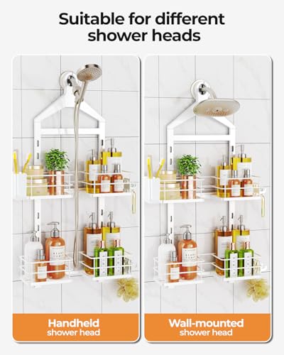 ODesign 2 Tier Height-Adjustable Shower Caddy Hanging Anti-Swing-Over The Shower Head Caddy-Storage Organizer Bathroom Shelves Basket-White - color: White, size: 2 Tier