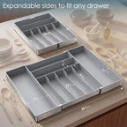 Heavy Duty Stainless Steel Frame Silverware Organizer with Plastic Body, Extra Large Silverware Drawer Organizer, 9 Slot Expandable Kitchen Drawer Organizer, 8 Non-Slip Feet Included, BPA Free, Gray - color: Gray