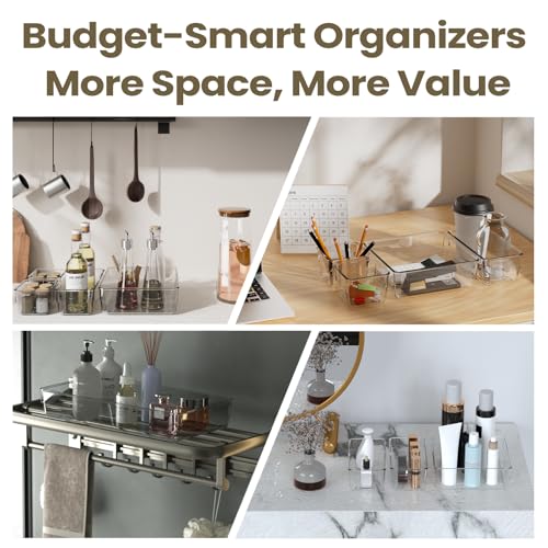 Clear Plastic Drawer Organizer Set with 15 Inch Extra Long Bins, 4 Sizes Large Acrylic Organizers for Kitchen Utensils, Bathroom Trays and Makeup Storage - style: 10pcs with 15inches organizer