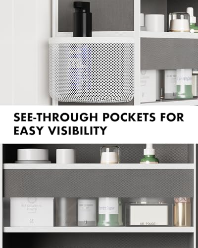 Over the Door Hanging Organizer for Bathroom & Nursery - 6 Shelf Closet Door Organizer, Anti Tilt 50LB Load Baby Behind Door Storage with 6 Large Clear Front & 12 Mesh Pockets, Small Space Essentials - color: Grey