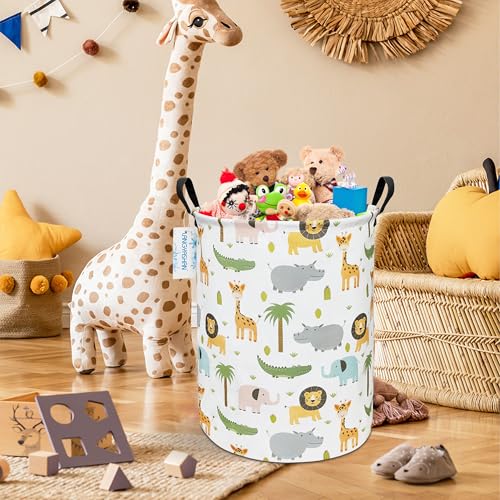 LANGYASHAN Laundry Basket Canvas Fabric Collapsible Organizer Basket for Storage Bin Toy Bins Gift Baskets Bedroom Clothes Children Nursery Hamper (Animal) - color: Animal