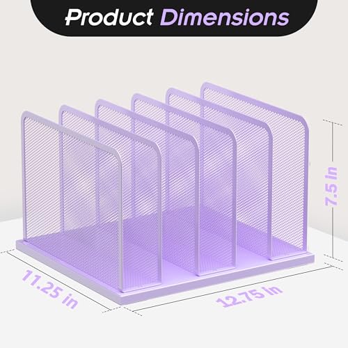 Kuntine.B Desk File Organizer Upright Mesh Desktop Organizer File Sorter Office Organization File Holder for Home, Office & Classroom (Purple, 1 Pack 5-Section) - color: Purple, size: 1 Pack 5-Section
