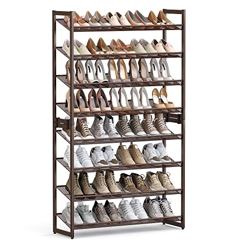 SONGMICS Shoe Rack, 8-Tier Shoe Organizer, Metal Rack for Garage, Set of 2, 4-Tier Stackable Shelf, with Adjustable Flat or Angled Shelves, 32-40 Pairs, Bronze ULMR08A - color: Bronze, size: 8 Tiers (36.4"W)
