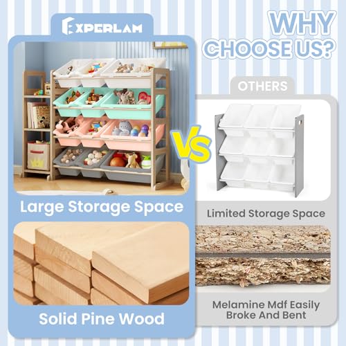 Toy Storage Organizer - Toy Organizers and Storage with Bookshelf, Toy Storage Shelf with 3 Shelves and 12 Storage Bins, Kids Bookshelf and Toy Storage for Kids Room, Playroom, Nursery, Multi color - color: Multi Color, size: 42.2 inches (L) x 11 inches (