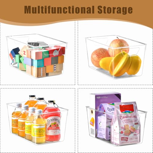 12 Pack Middle Organizers and Storage, Pantry Organization and Storage Bins, Cabinet Organizer, Clear Plastic Storage Containers with Handle，Acrylic Storage Bins for Cabinet, Fridge - color: Mid 12pack