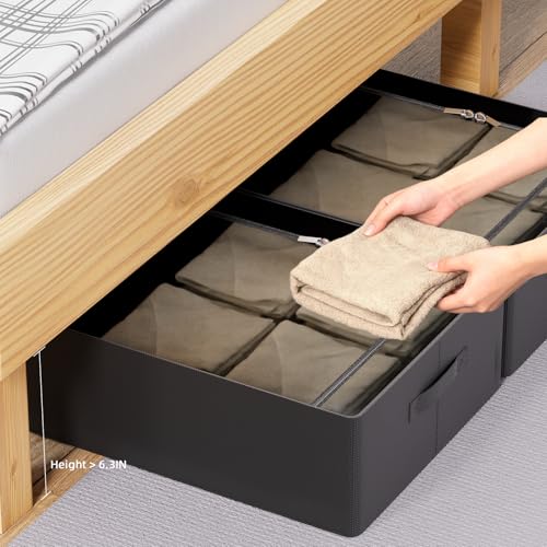 CYhom 3Pcs Under Bed Storage Bins with Metal Frame - Shoe Organizer for Closet with Clear Cover Oxford Fabric Sturdy Underbed Container Foldable Stackable Clothes Organizer (Black, 23.5x15.7x6.3) - color: Black, size: 23.5x15.7x6.3