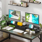 Elephance Dual Monitor Stand with USB Ports,Wood Computer Monitor Stand Riser with Drawer,Adjustable Desk Shelf,Desk Organizer for Computer,Laptop,No Assembly Required,Black