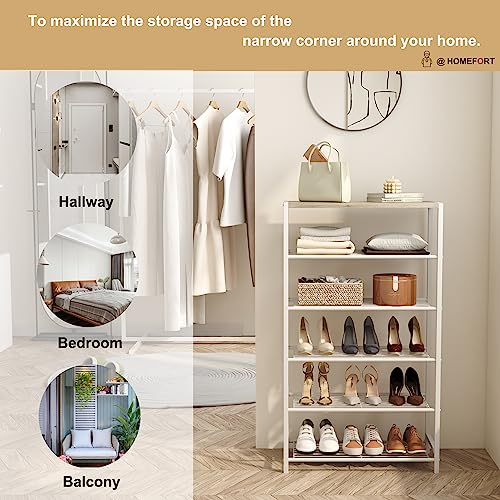 HOMEFORT Shoe Rack 6-Tier, Shoe Storage Shelf, Industrial Shoe Tower, Narrow Shoe Organizer for Closet Entryway, Small Shoe Rack Table with Durable Metal Shelves,White Oak - color: White Oak, size: 6-Tier (11.8"D x 23.23"W x 40.55"H)