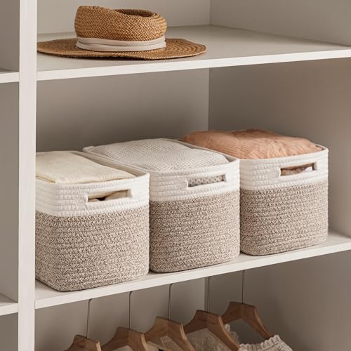 UBBCARE 4 Pack Storage Baskets for Shelves, Baskets for Organizing, Cube Shelf Storage Bin with Handles, Woven Storage Basket, 13"L x 9"W x 7.5"H, White&Light Brown - color: White&Light Brown, size: 4 Pack-13"(L)×9"(W)x7.5"(H)