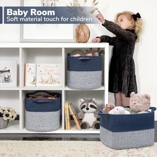 Goodpick Cube Storage Bins - Shelf Baskets for Towel Book Clothes, Closet Storage Bins for Office Woven Toy Basket for Shelves Baby Laundry Basket, 13''x10''x 9'' - color: Blue, size: 13"L x 10"W x 9"H