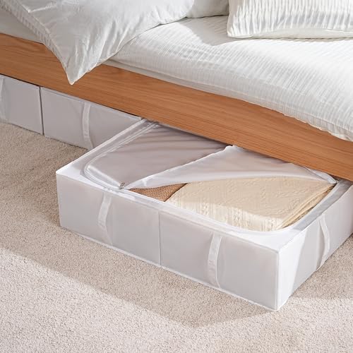 TYEERS Under Bed Storage Containers, Durable Fabric, Washable, Collapsible, Under Bed Storage Bins for Clothes, Blankets, Sheets, Shoes, 27.5x16.5x7 Inches, 2-Pack, White - color: White, size: Large 2-Pack