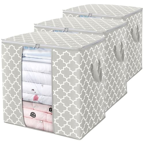 WISELIFE Storage Bags 3 Pack/100L Large Blanket Clothes Organization and Storage Containers for Comforters,Bedding, Foldable Organizer with Reinforced Handle, Clear Window, Sturdy Zippers,Lvory - color: Lvory, size: 3 x 100L
