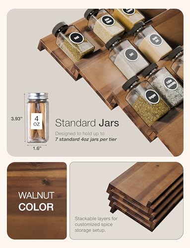 Tinamo Acacia Wooden Spice Rack Organizer for Cabinet - Spice Drawer Insert, Spice Organization for Cabinet, Seasoning Organizer, Spice Holder Pack of 8 (Walnut, Pack 8) - color: Walnut, size: Pack 8
